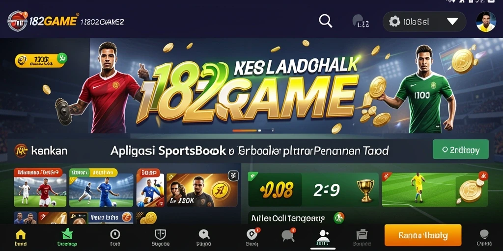 Gambar utama 182GAME menampilkan antarmuka aplikasi Sportsbook yang menarik.