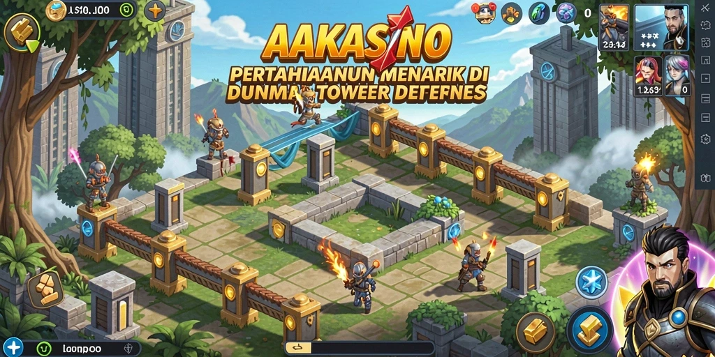 Tampilan menakjubkan dari gameplay Tower Defense AAKASINO yang seru.