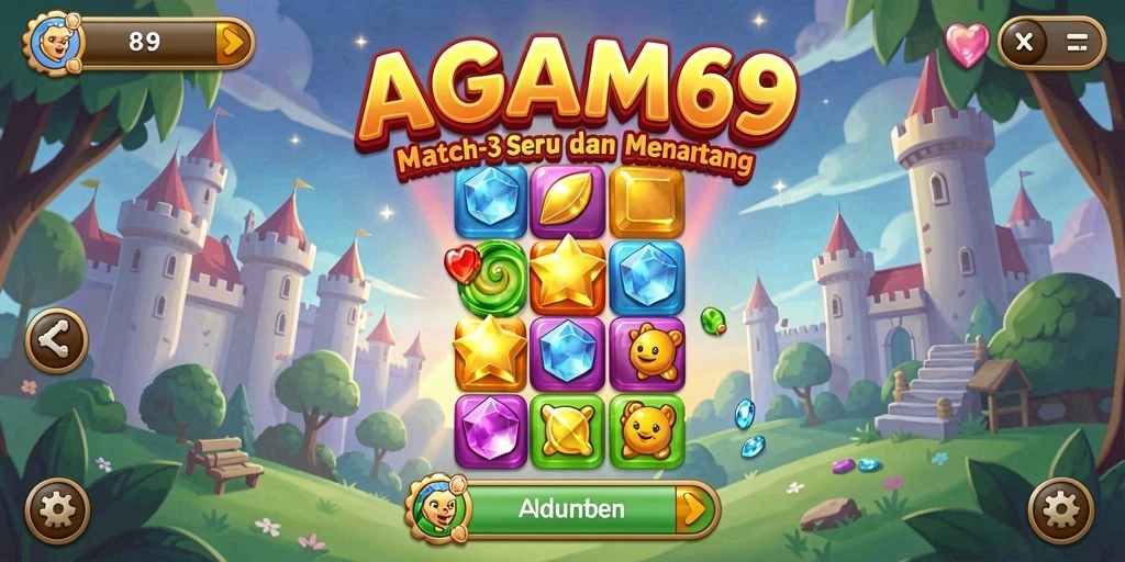 Tampilan gameplay seru dalam AGAM69 dengan efek Match-3 yang mengesankan.