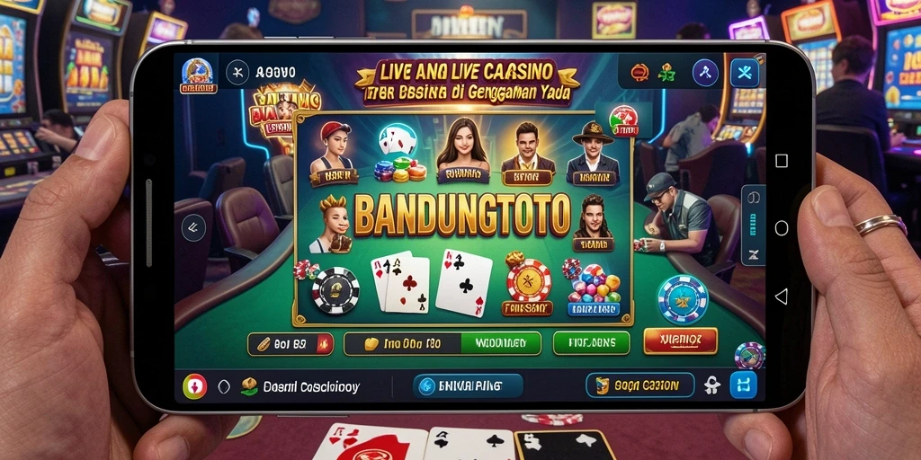 Screenshot BANDUNGTOTO menampilkan dealer profesional dalam suasana kasino langsung.