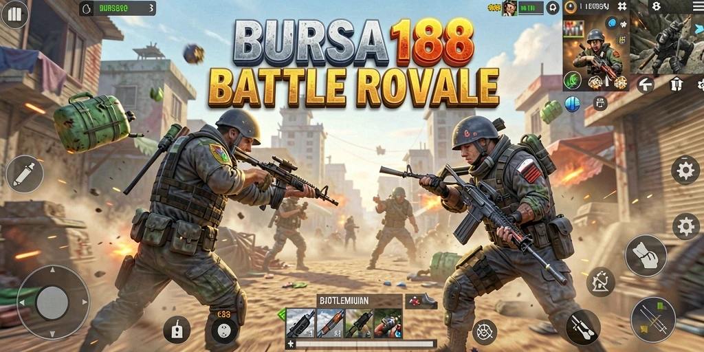 Tangkapan layar BURSA188 menampilkan aksi seru dalam pertempuran Battle Royale.
