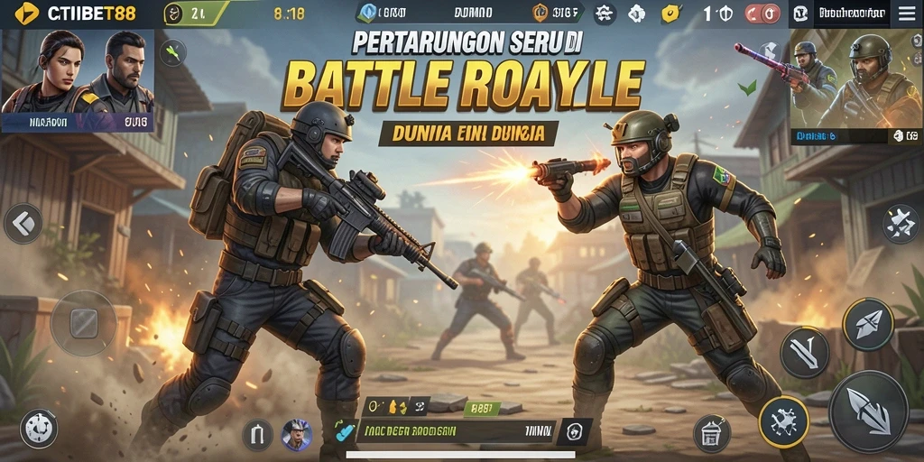 Tangkapan layar CITIBET88 menampilkan aksi pertempuran intens dalam dunia Battle Royale.