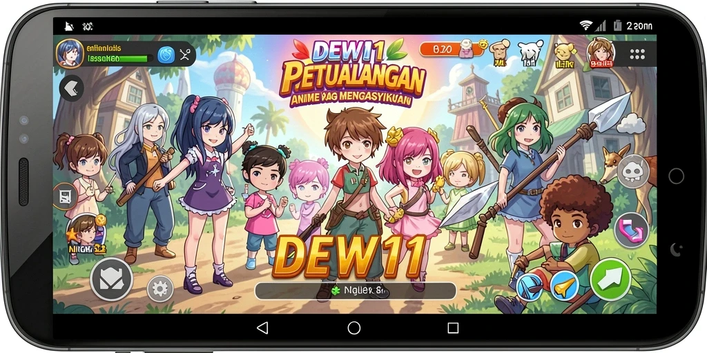 Tampilan gameplay seru dalam DEWI11 dengan karakter anime.