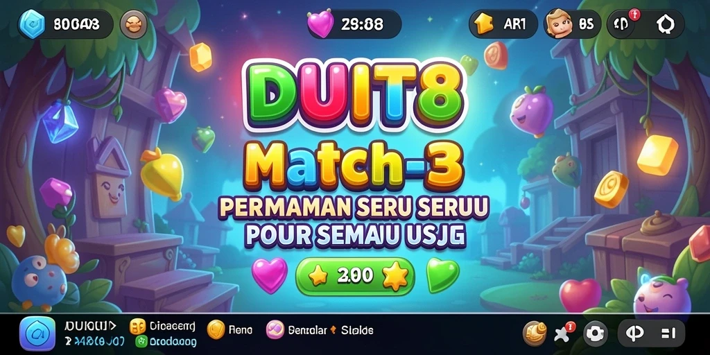 Tampilan gameplay seru dalam DUIT8 dengan permata berwarna-warni.