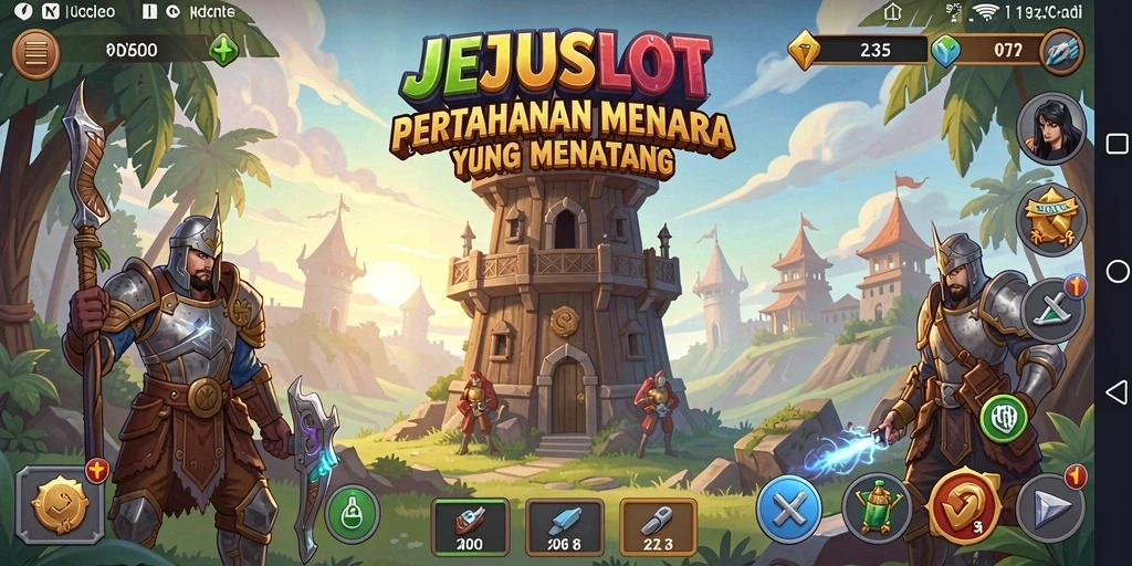 Gameplay menara pertahanan yang intens di JEJUSLOT.