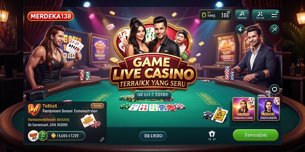 Screenshot gameplay MERDEKA138 menunjukkan dealer langsung yang profesional dan suasana kasino yang mendebarkan.