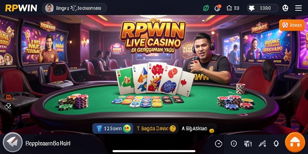 Screenshot gameplay RPWIN menampilkan dealer langsung dalam aksi di meja kasino.
