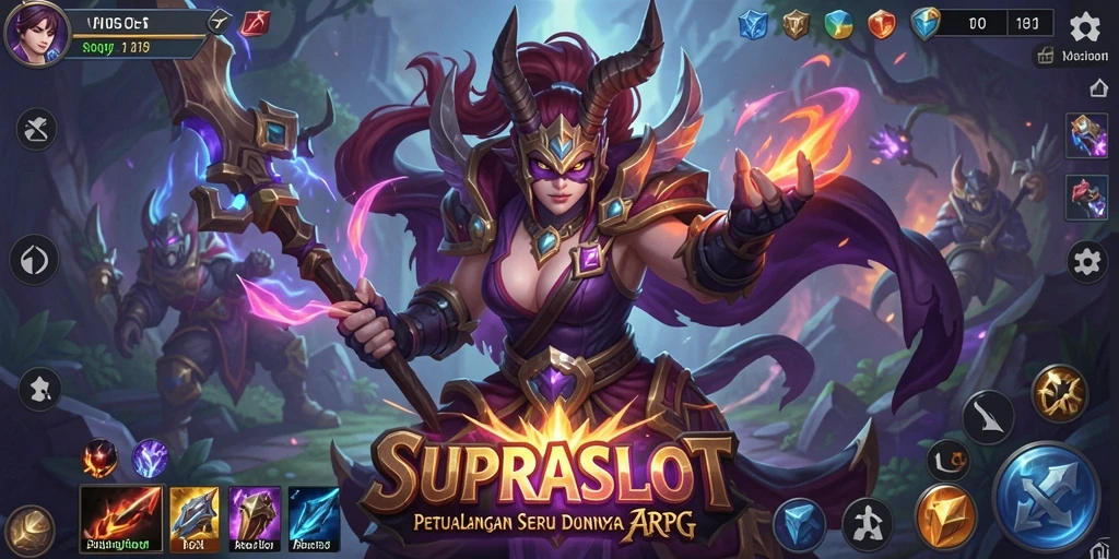 Screenshot seru dari gameplay ARPG SUPRASLOT yang menampilkan pertarungan epik.