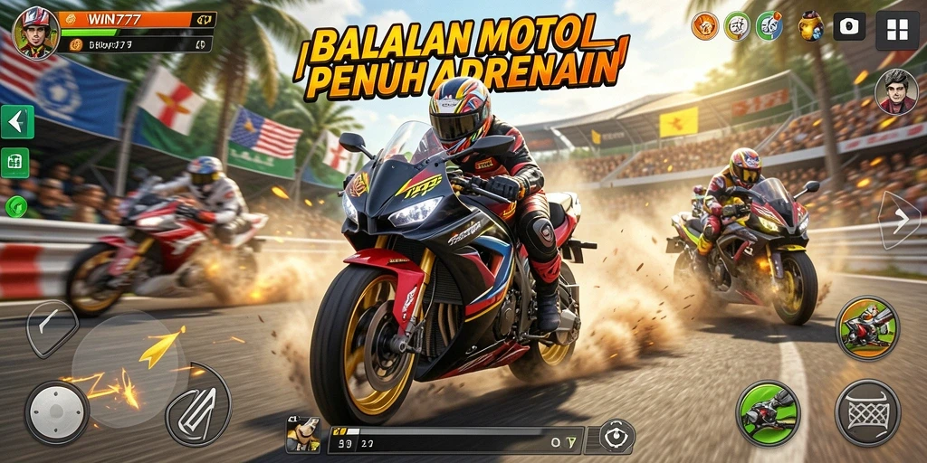 Screenshot gameplay balapan motor yang seru dan menegangkan.