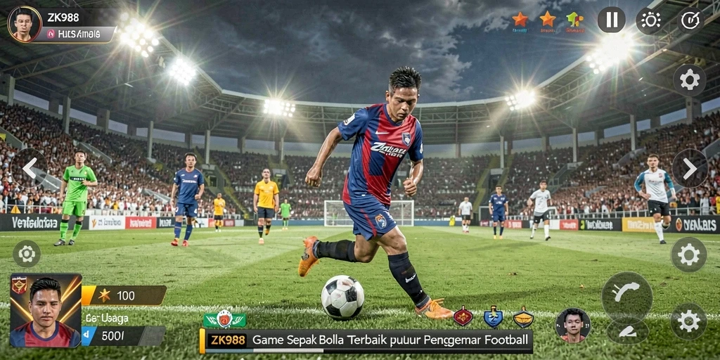 Screenshot gameplay ZK988 yang menarik dengan aksi sepak bola seru.